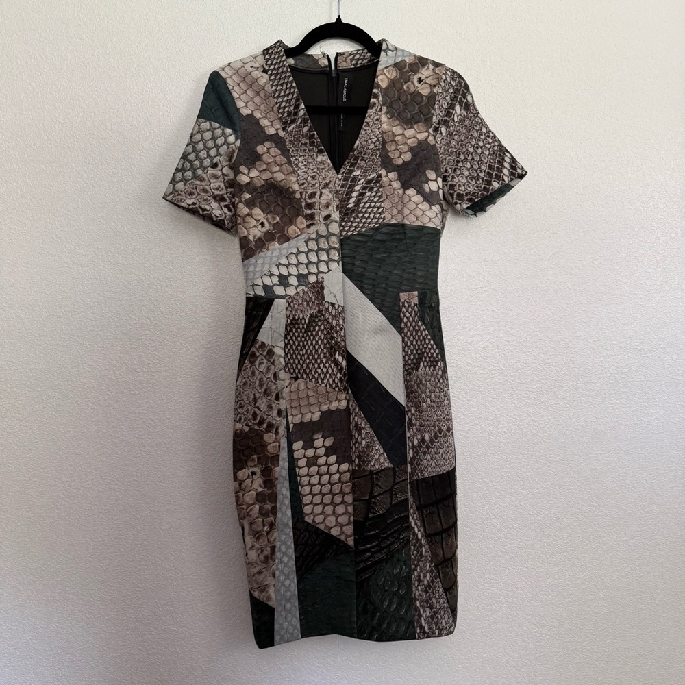 Yigal Azrouel Scuba Dress Bodycon Reptile Print Retired Knee Length 6